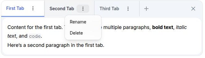 A tab group in the canvas with a tab's kebab menu open