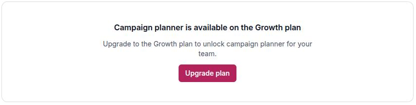 The campaign planner replaced by a full-panel upgrade prompt on a Free workspace
